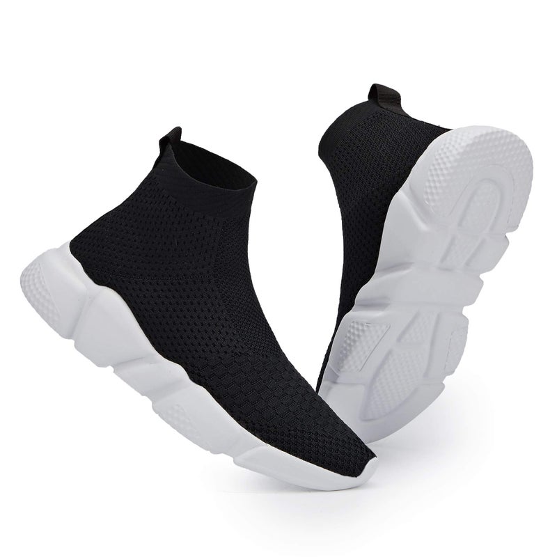 Casbeam Women's Running Knit Comfortable Lightweight Breathable Casual Sports Shoes Fashion Sneakers Slip-On Walking Shoes Black&White Size 7 - Image 1